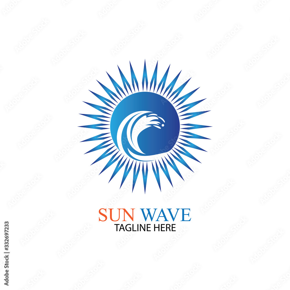 Fototapeta premium Water wave and sun icon vector illustration design logo