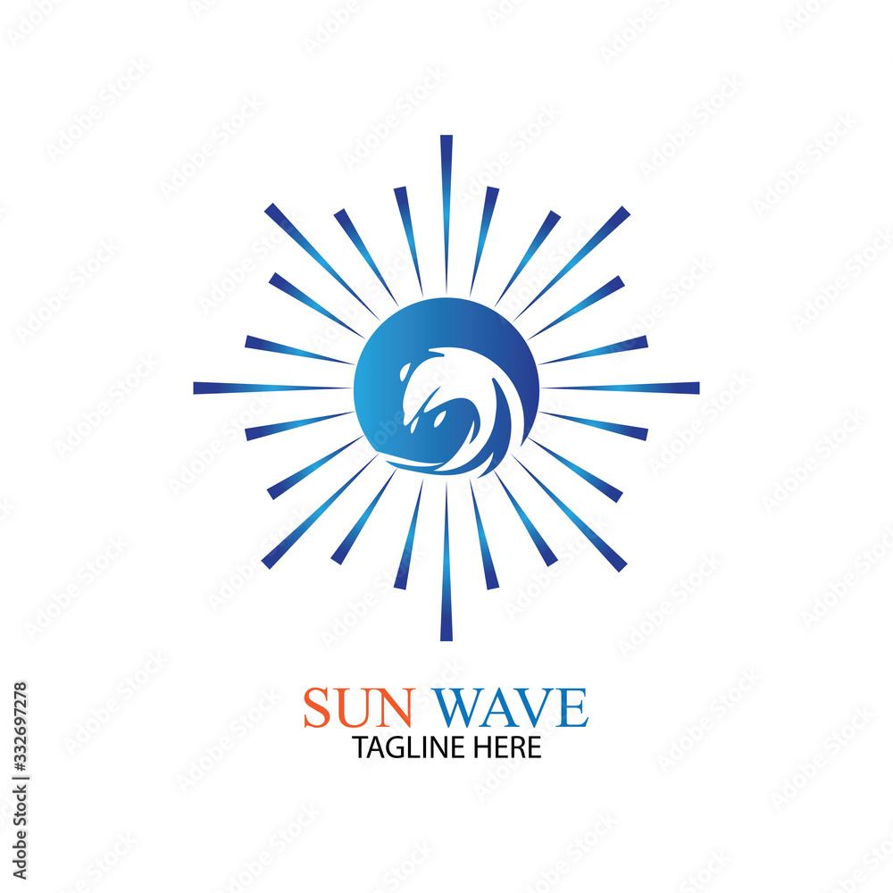 Fototapeta premium Water wave and sun icon vector illustration design logo