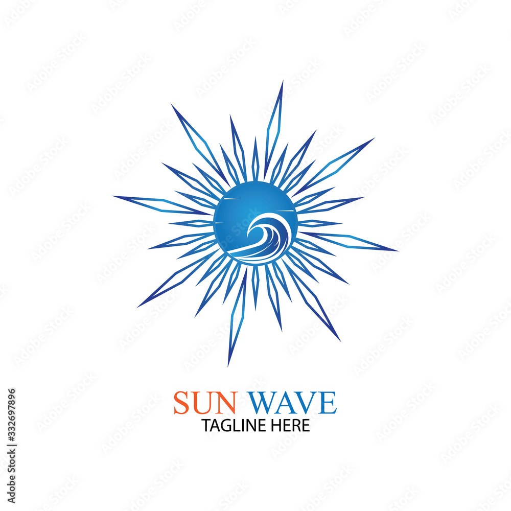 Fototapeta premium Water wave and sun icon vector illustration design logo