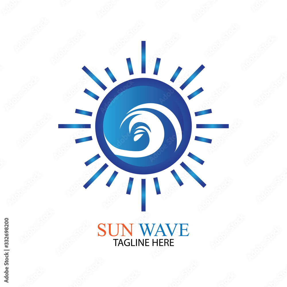 Fototapeta premium Water wave and sun icon vector illustration design logo