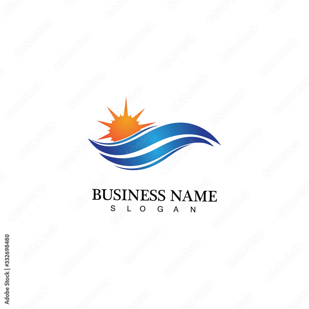 Water wave and sun icon vector illustration design logo