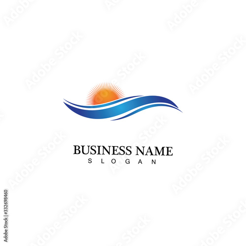 Water wave and sun icon vector illustration design logo