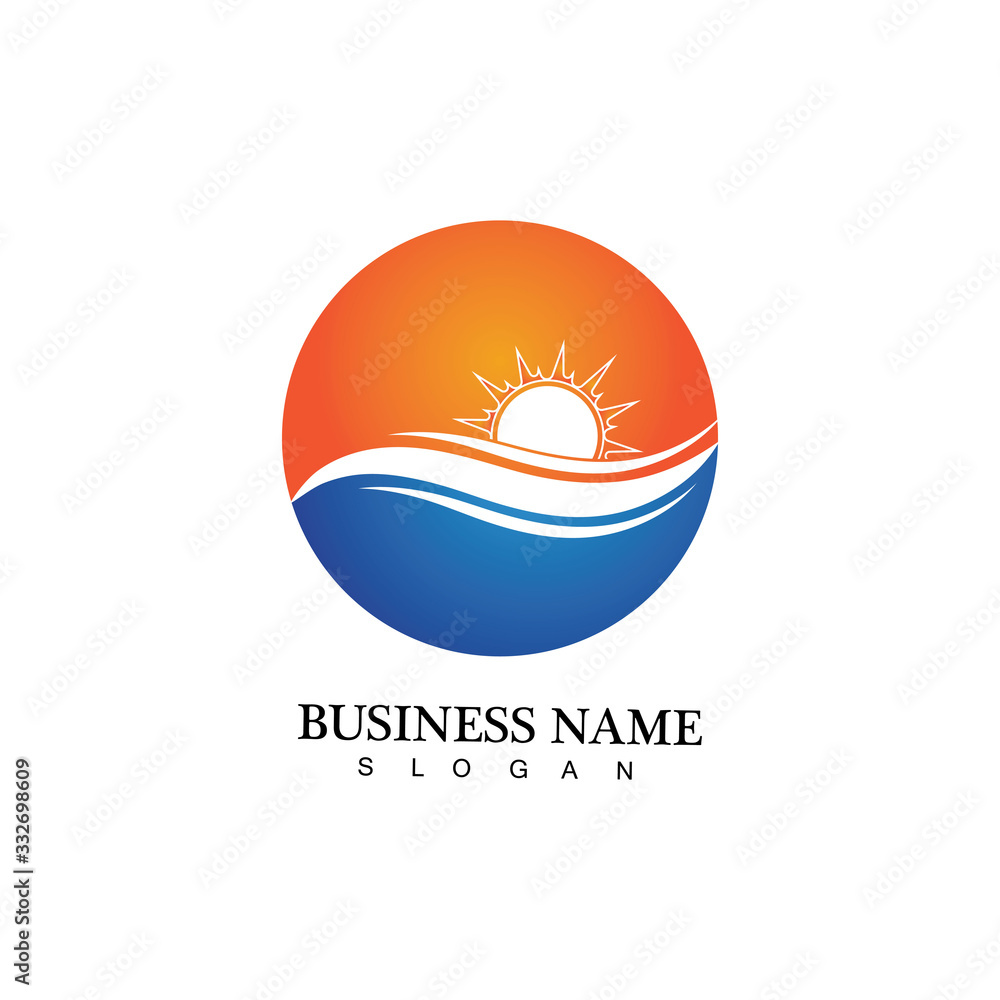 Water wave and sun icon vector illustration design logo
