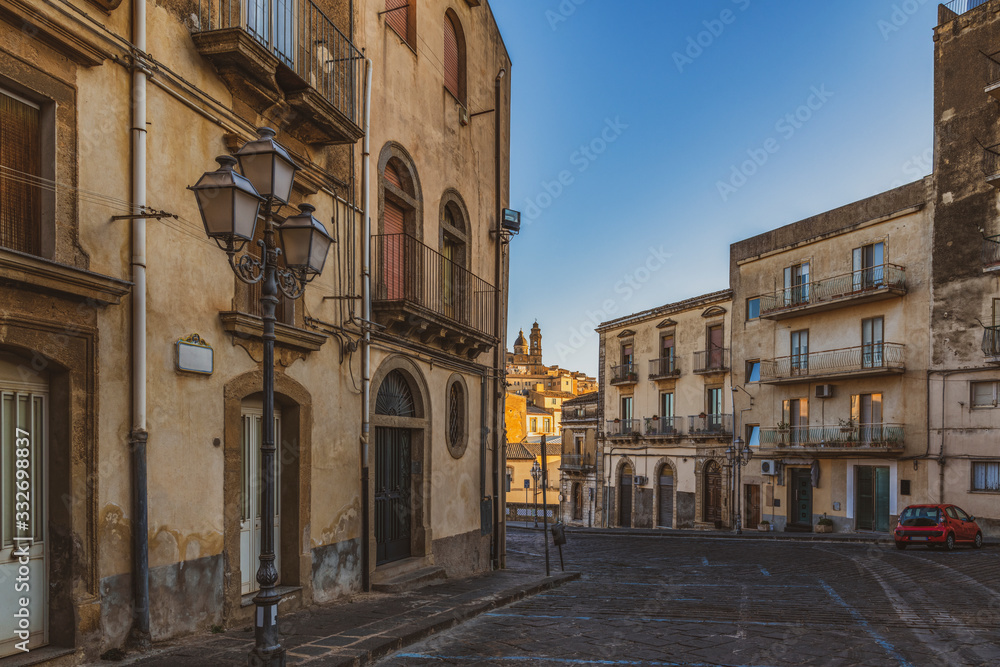 Empty street in the famous ceramic town Caltagirone at sunrise in province of Catania in Sicily
