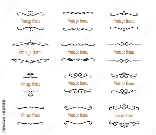 Hand drawn set of decorative frames, borders, page decoration calligraphic design elements. vintage vector illustration