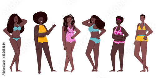 African american women with various hairstyles vector illustration isolated.