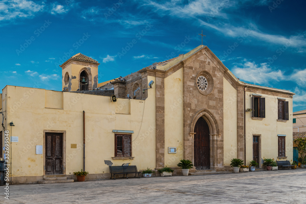 Beautiful church of San Francesco di Paola in the coastal sicilian village Marzamemi in province of Syracuse in Sicily