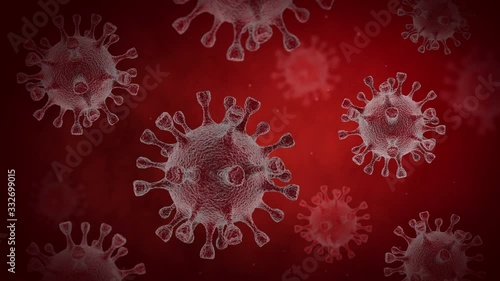 Coronavirus infection in the blood through a microscope. Motion graphics 3D. 4K Ultra HD