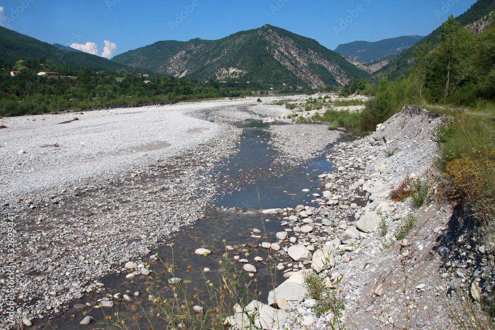 Erosion on the riverbank of Var, Maritime Alps, France