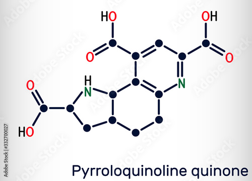 Pyrroloquinoline quinone,  PQQ , methoxatin  C14H6N2O8 molecule. It has a role as a water-soluble vitamin and a cofactor. Structural chemical formula