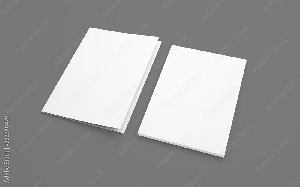 Blank white folder and letterhead isolated on grey as template for design presentation Blank white folder and letterhead isolated on grey as template for design presentation