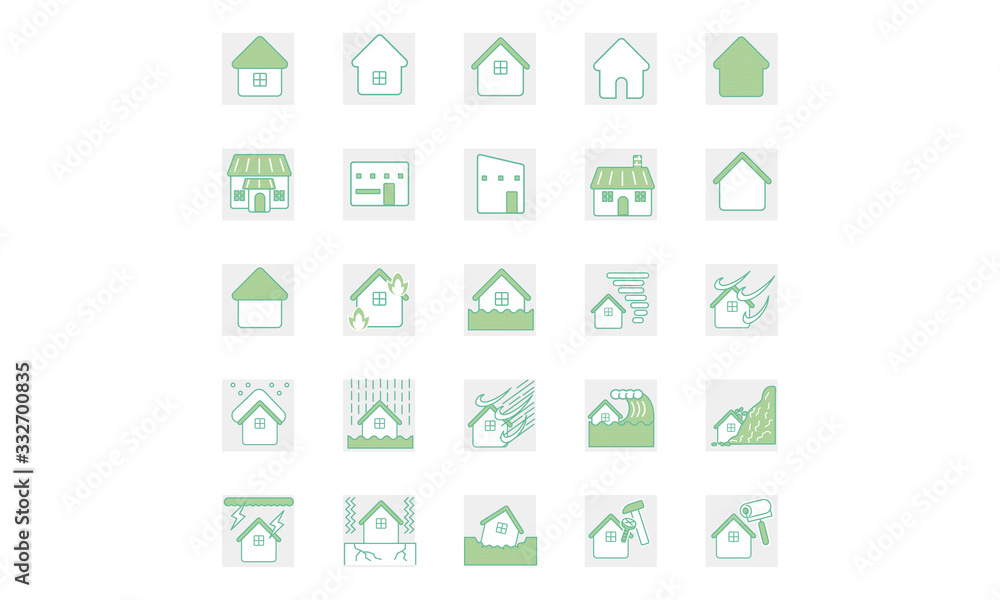 icon house set green icon house set green