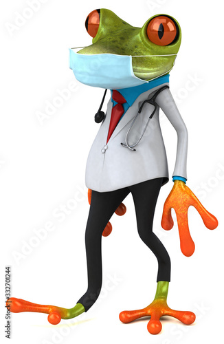 3D Illustration of a frog with a mask © Julien Tromeur