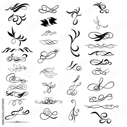 Set of calligraphic hand drawn decorative elements