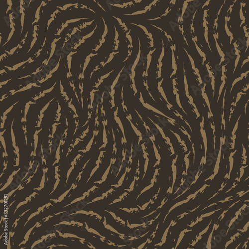 Vector seamless texture. Pattern of heterogeneous ragged lines of beige color isolated on brown background. Decorative print for fabrics or paper from flowing lines.