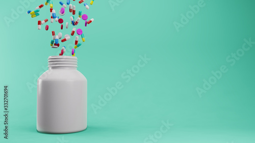 Many capsules designed for sanitation, nursing work, virus protection, virus treatment for corona virus protect Depth of field blur object , 3D Rendering © TeacherX555