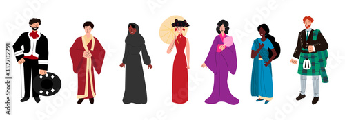 Ethnic diversity set - people in traditional costume of different nations.
