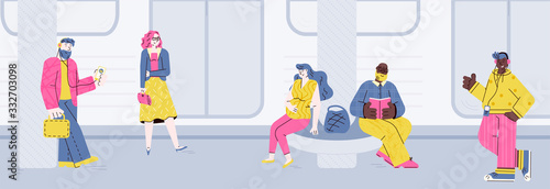 People at subway station waiting for the train - flat vector illustration