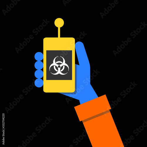 Device and tool for measurment and metering of biohazard. Tester is indicating contamination by infection and infectious virus and bacteria. Vector illustration