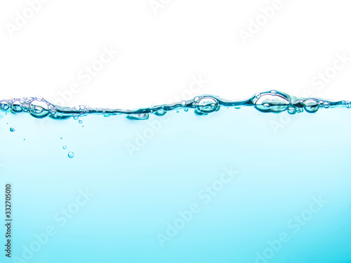Water and air bubbles over white background.