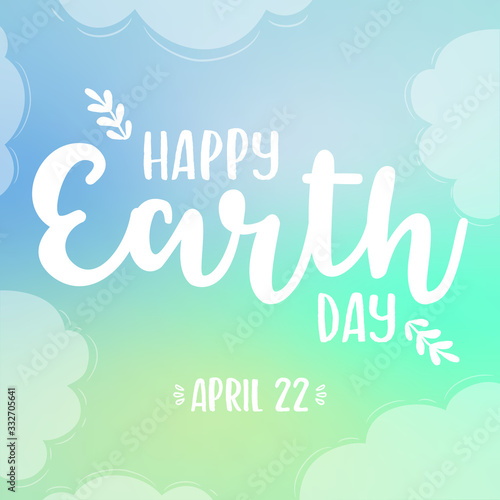 Happy Earth Day hand lettering card, Earth Day Vector illustration, vector illustration with leaves for banner, poster