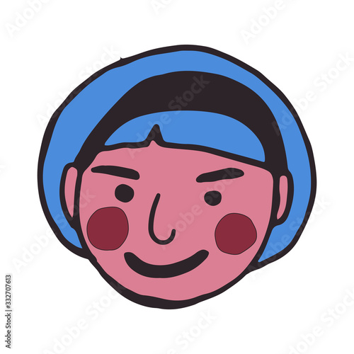 cartoon face vector people. Hand drawn line art colored illustration. Human emotions doodle set