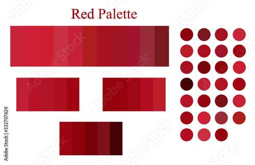 Red color palette spectrum scheme set. Abstract scarlet swatches fashion design, manufacturing, interior, fabric colors and business idea. Trendy colors chart collection.