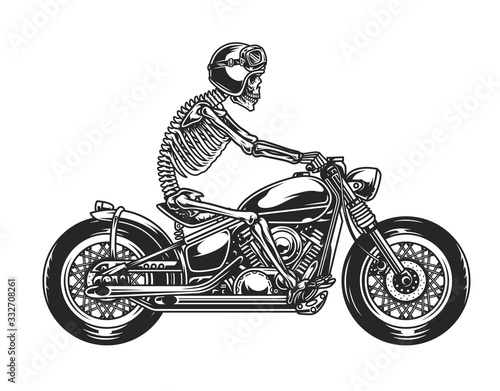 Obraz na plátně Skeleton biker driving motorcycle