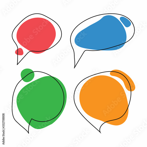 Set of speech bubbles drawn by hand with abstract shapes. Vector illustration.