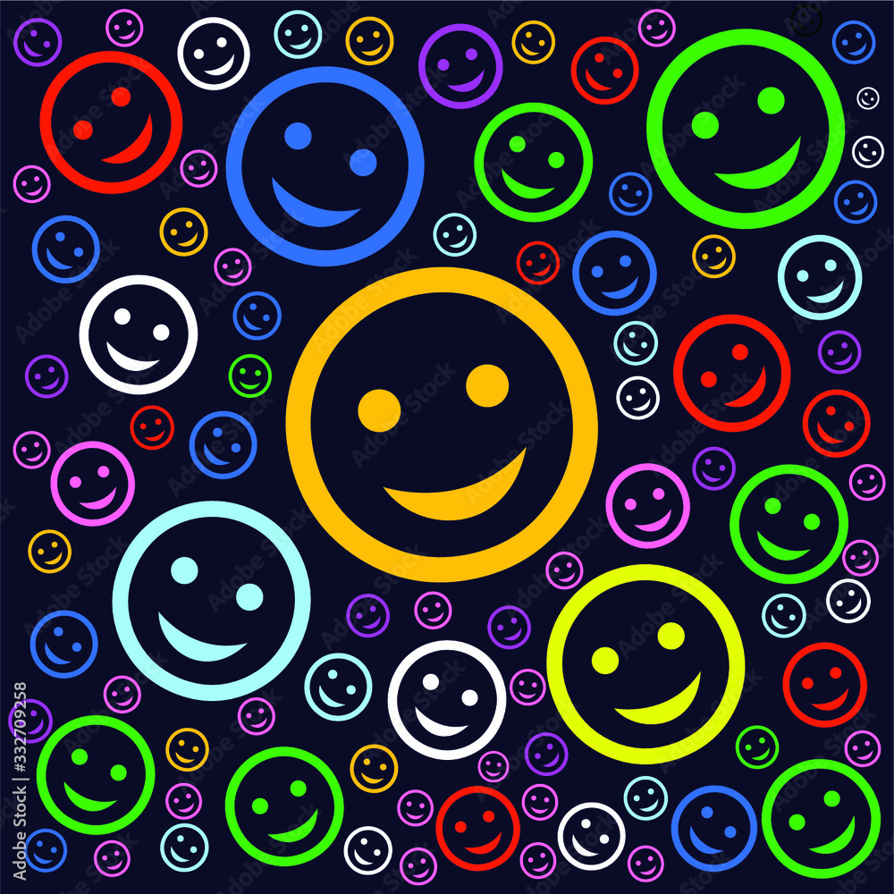 happy face pattern on black background