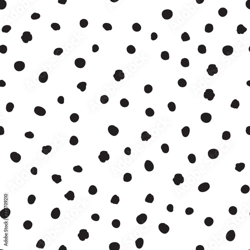 Polka dot hand drawn seamless background. Polkadot snowflakr black irregular point motif