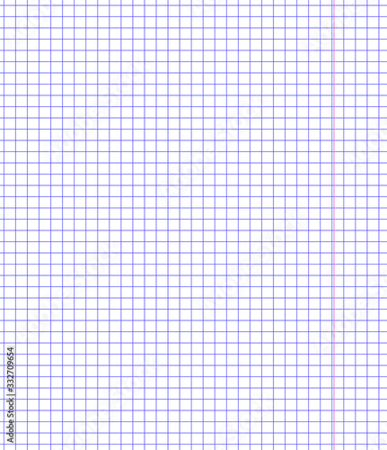 Notebook math squared paper sheet vector background. Exercise book school template copy space table. Squared grid pattern.