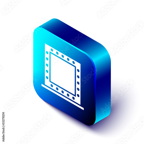 Isometric Makeup mirror with lights icon isolated on white background. Blue square button. Vector Illustration