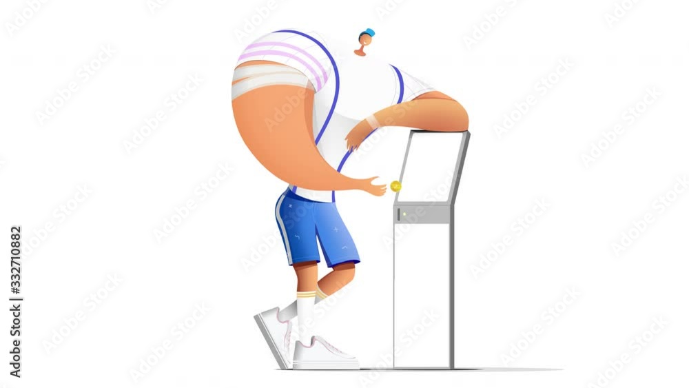 2 different color variations of animation of inflated man replenishing balance. 2D flat animation isolated on white background with alpha luma matte 4k. 2 different color variations of animation of inflated man replenishing balance. 2D flat animation isolated on white background with alpha luma matte 4k.