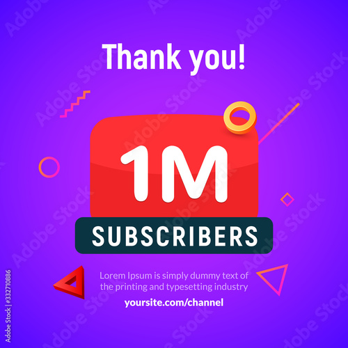 1 million followers vector post 1m celebration. One million subscribers followers thank you congratulation