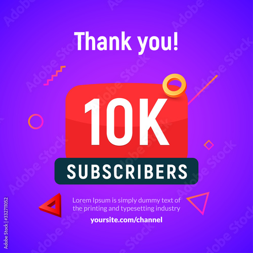 10000 followers vector post 10k celebration. Ten thousands subscribers followers thank you congratulation