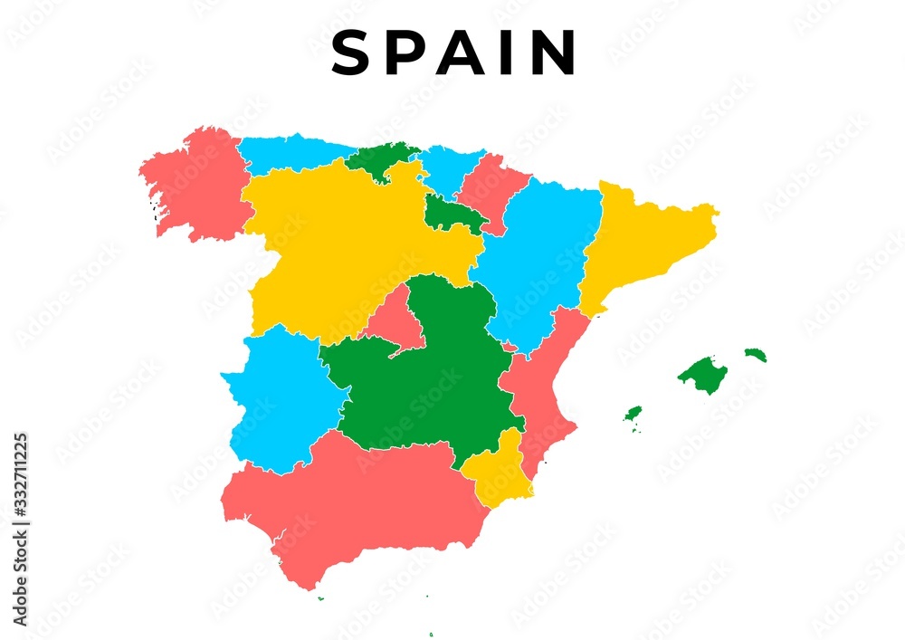 Spain Map Vector Colorful - Blank map of Spain administrative divisions colorful vector illustration