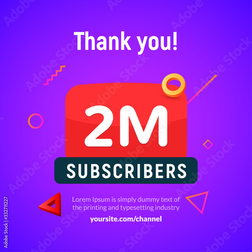 2 million followers vector post 2m celebration. Two millions subscribers followers thank you congratulation