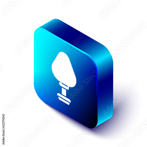 Isometric Anal plug icon isolated on white background. Butt plug sign. Fetish accessory. Sex toy for men and woman. Blue square button. Vector Illustration