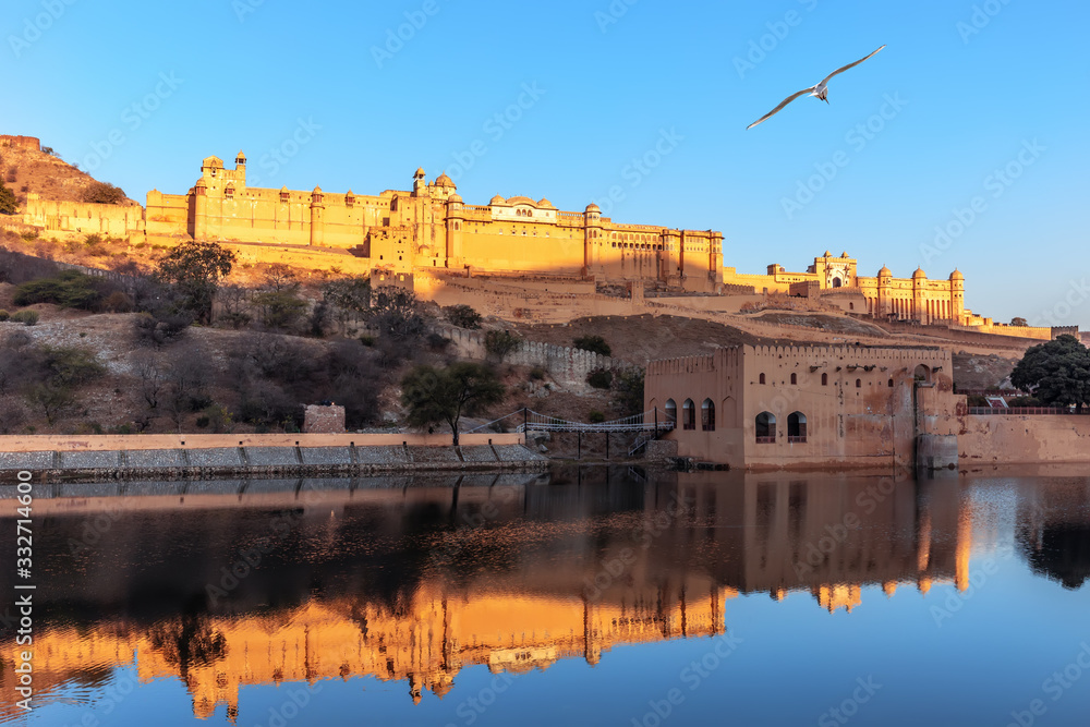 Amber Fort full view from the lake, Jaipur, India