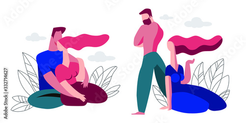 Love, feelings, relationships in the family. Man and woman. Flat illustration.