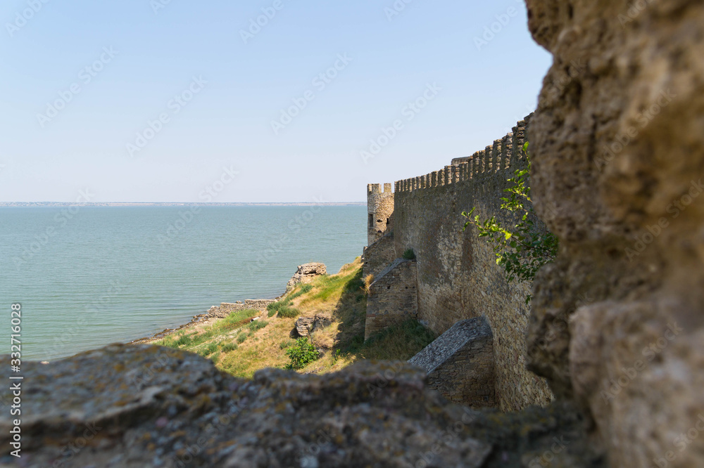 View of the wall of the Belgorod-Dniester fortress and the Dniester estuary