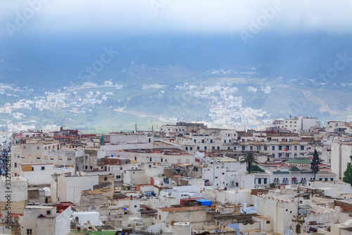 View of the Tetouan Medina quarter in Northern Morocco with old buildings roofs.