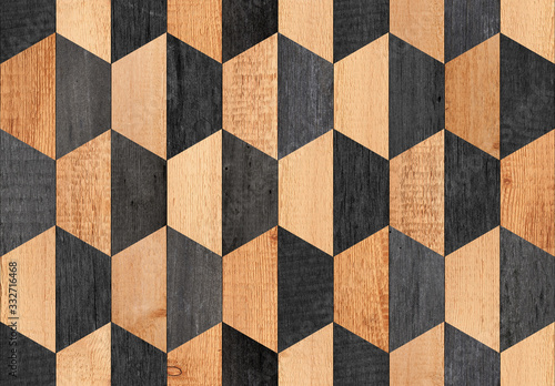 Seamless wooden wall with hexagonal pattern. Wood texture background.