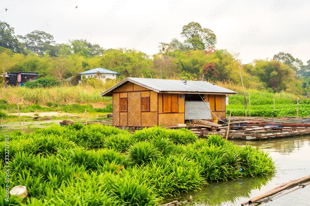 Raft, floating house, Sakae Krang river community, Uthai Thani Province, Thailand Raft, floating house, Sakae Krang river community, Uthai Thani Province, Thailand