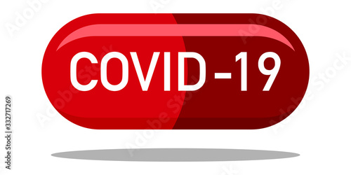 Coronavirus, 2019-nCoV, COVID-19, Bacteria,is an antiviral drug, red capsule on white background, isolated, vector illustration