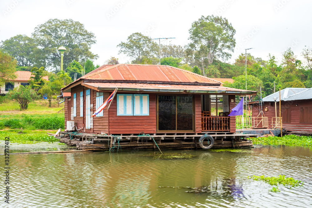 Raft, floating house, Sakae Krang river community, Uthai Thani Province, Thailand