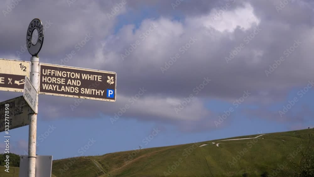Sign post pointing to the white horse of Uffington UK England 4K Sign post pointing to the white horse of Uffington UK England 4K