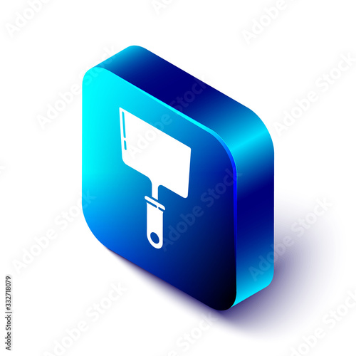 Isometric Putty knife icon isolated on white background. Spatula repair tool. Spackling or paint instruments. Blue square button. Vector Illustration