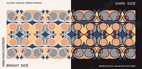 Colorful seamless border. Vector mosaic pattern. Ornament for ceramic tiles, or fabrics print.